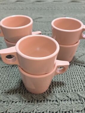 Dallas Ware Vintage Tan Melamine Coffee Mugs Cups Set of 6 Stackable